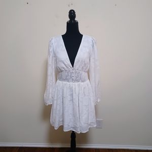 Lulu's Tomorrow & Always White Burnout Mini Dress Sz L